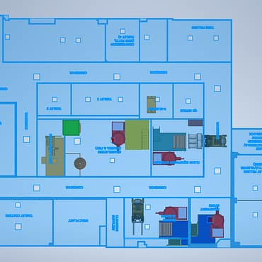 Top-down 3D CAD layout model of a proposed pharmaceutical cleanroom.