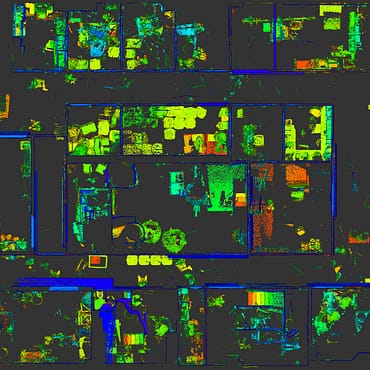 3D laser scan point cloud of a pharmaceutical tumbler in a cleanroom facility.